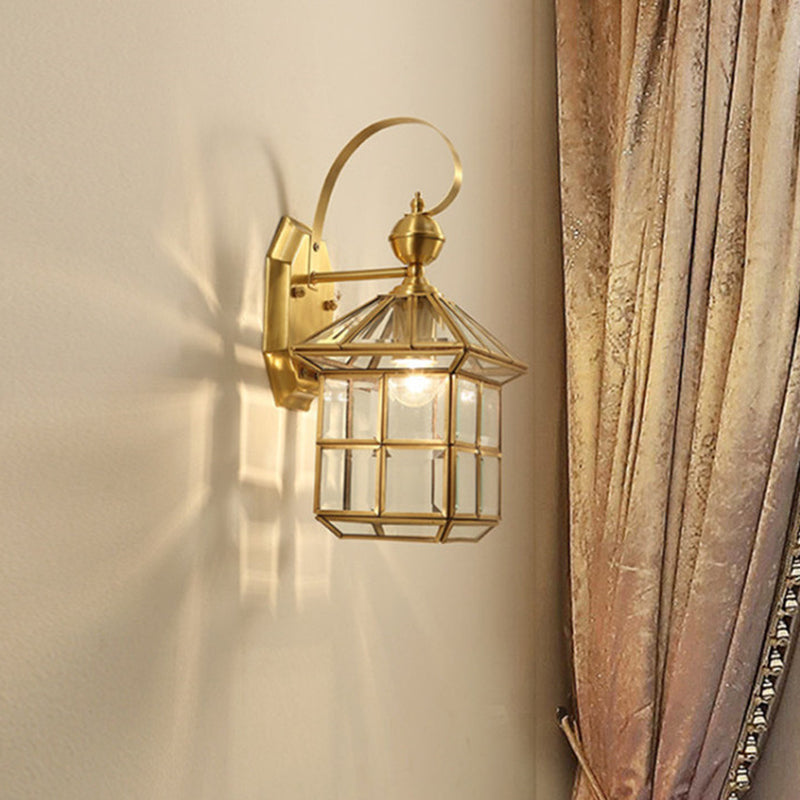 Contemporary Scandinavian House Square Glass Copper 1-Light Wall Sconce Lamp For Outdoor Patio