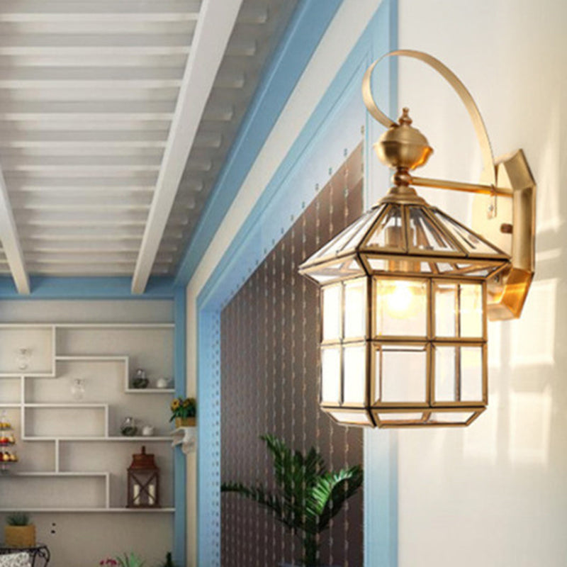 Contemporary Scandinavian House Square Glass Copper 1-Light Wall Sconce Lamp For Outdoor Patio