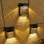 Contemporary Creative Solar Waterproof ABS PS Rectangular Grid Hollowed LED Wall Sconce Lamp For Outdoor Patio
