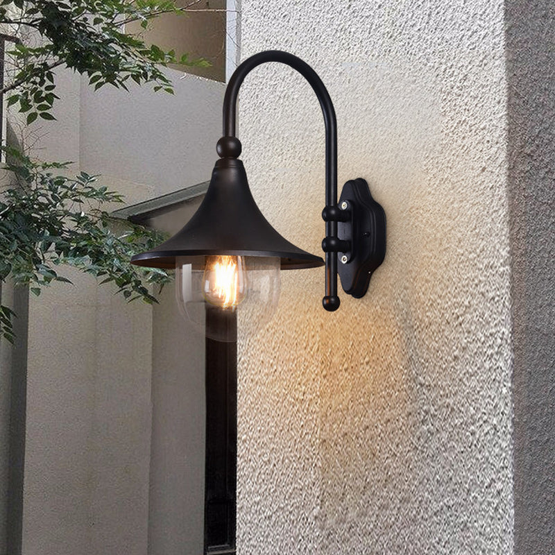 Lámpara de pared cónica de 1 luz para patio exterior, industrial, contemporánea, impermeable, de aluminio y PVC