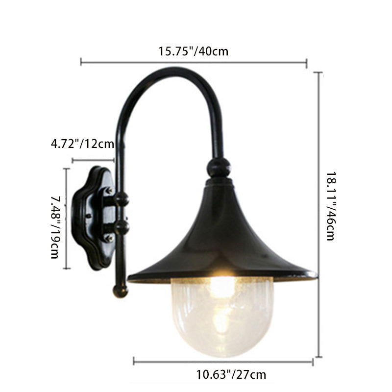 Lámpara de pared cónica de 1 luz para patio exterior, industrial, contemporánea, impermeable, de aluminio y PVC