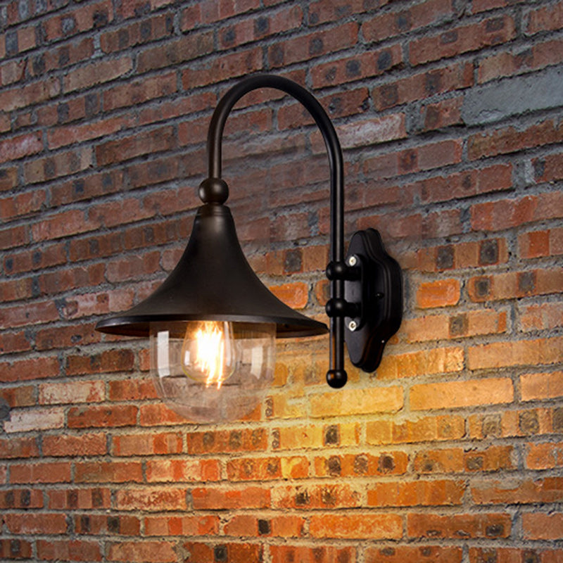 Lámpara de pared cónica de 1 luz para patio exterior, industrial, contemporánea, impermeable, de aluminio y PVC
