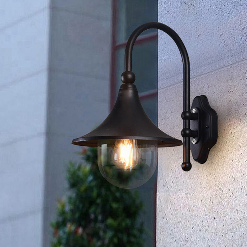 Lámpara de pared cónica de 1 luz para patio exterior, industrial, contemporánea, impermeable, de aluminio y PVC