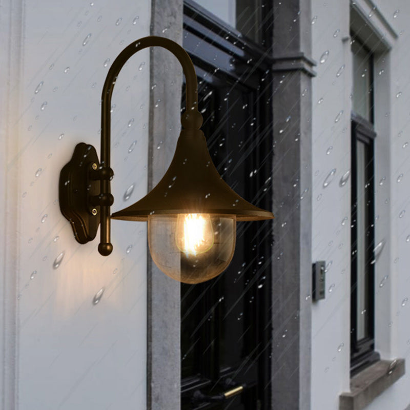 Lámpara de pared cónica de 1 luz para patio exterior, industrial, contemporánea, impermeable, de aluminio y PVC