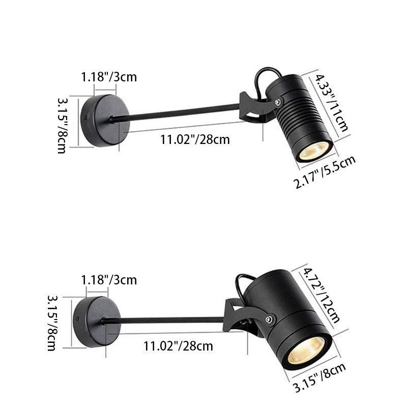 Lámpara de pared LED tipo aplique de cilindro largo ajustable de aluminio y hierro, impermeable, de simplicidad moderna para patio exterior