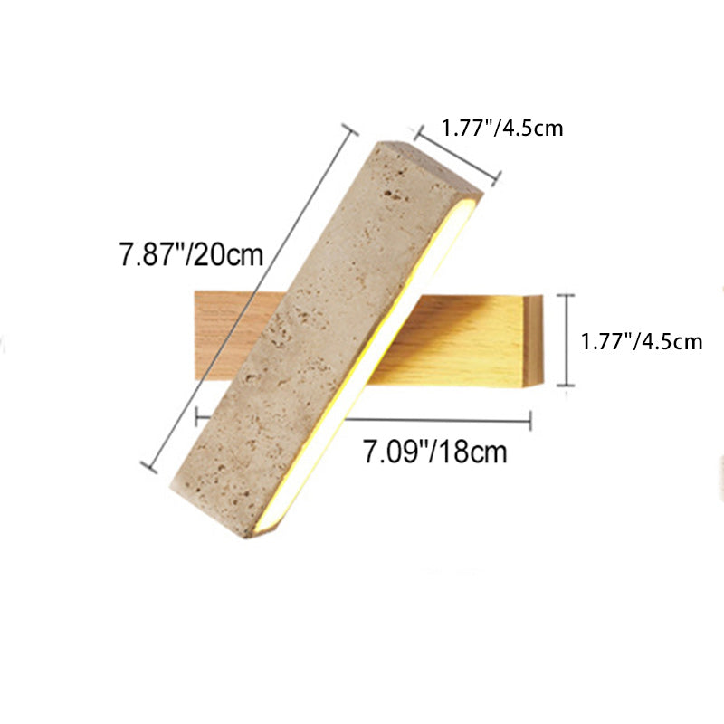 Japandi Travertine Stone & Wood LED Wall Sconce Adjustable Geometric Lamp for Living Room, Bedside, and Bathroom