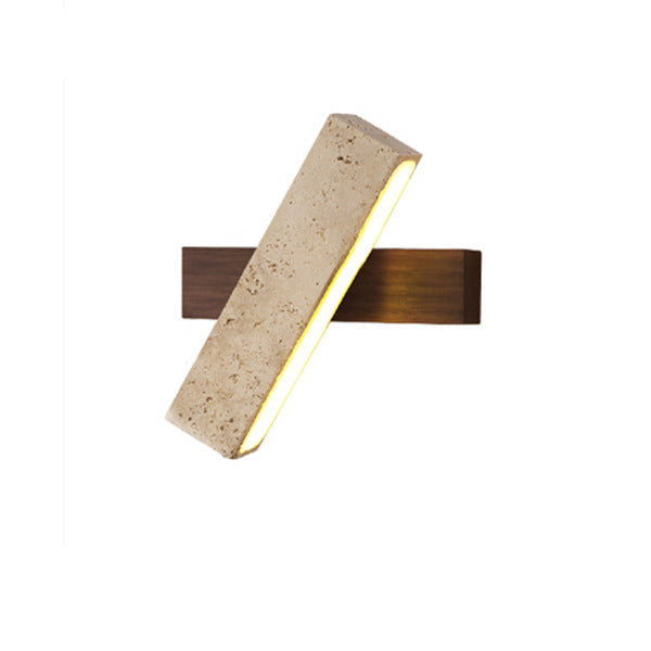Japandi Travertine Stone & Wood LED Wall Sconce Adjustable Geometric Lamp for Living Room, Bedside, and Bathroom