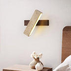 Japandi Travertine Stone & Wood LED Wall Sconce Adjustable Geometric Lamp for Living Room, Bedside, and Bathroom