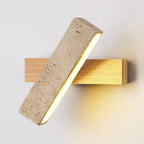 Japandi Travertine Stone & Wood LED Wall Sconce Adjustable Geometric Lamp for Living Room, Bedside, and Bathroom