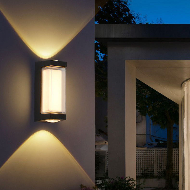 Lámpara LED de pared cilíndrica rectangular de acrílico y aluminio impermeable de estilo moderno y simple para patio exterior