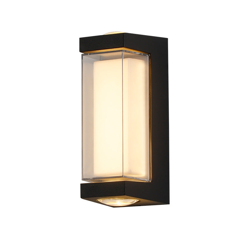 Lámpara LED de pared cilíndrica rectangular de acrílico y aluminio impermeable de estilo moderno y simple para patio exterior