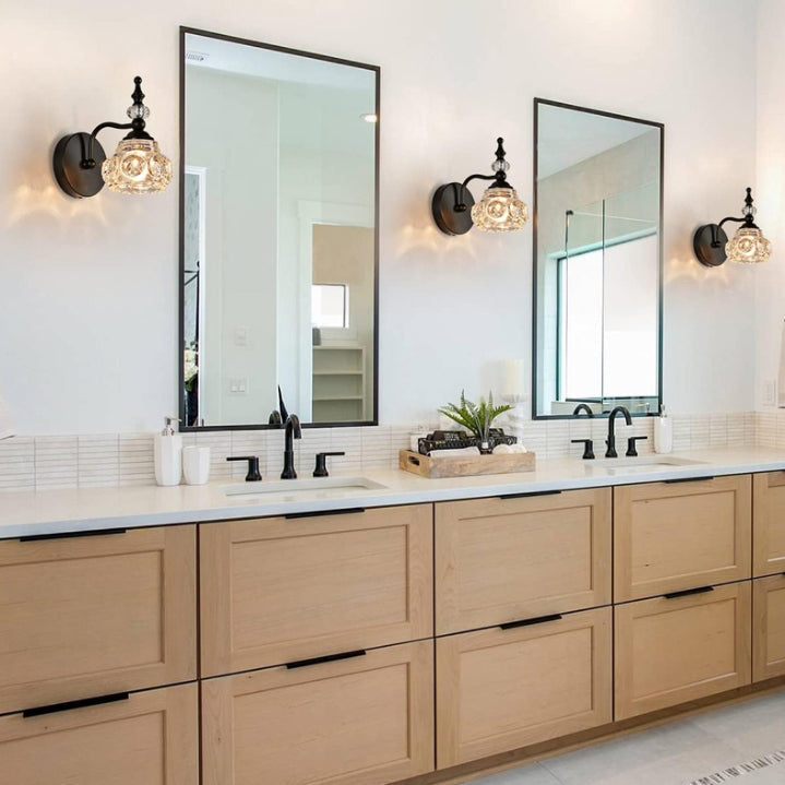 Lámpara de pared/vanity contemporánea retro de hierro y cristal, redonda con pétalos, de 1/2/3/4 luces, para baño