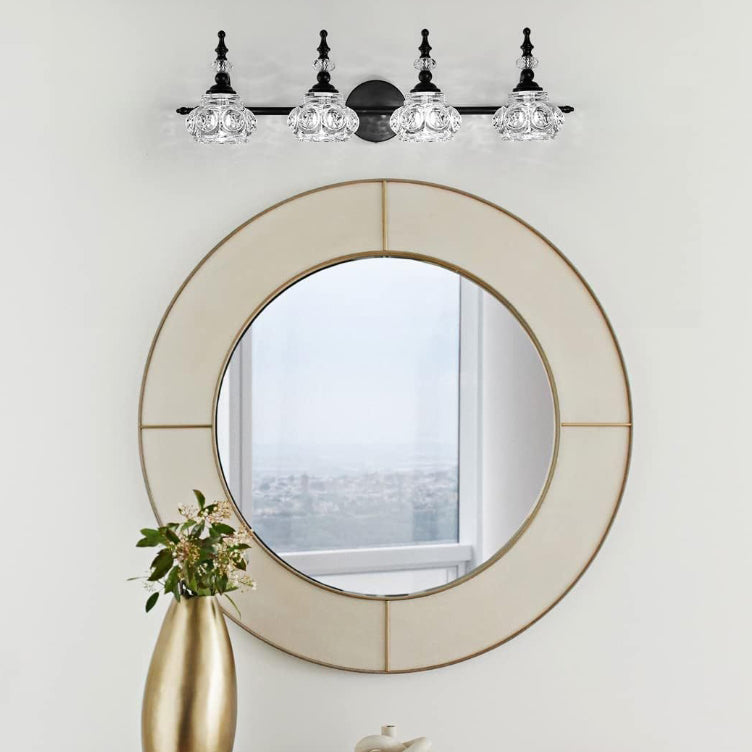 Lámpara de pared/vanity contemporánea retro de hierro y cristal, redonda con pétalos, de 1/2/3/4 luces, para baño