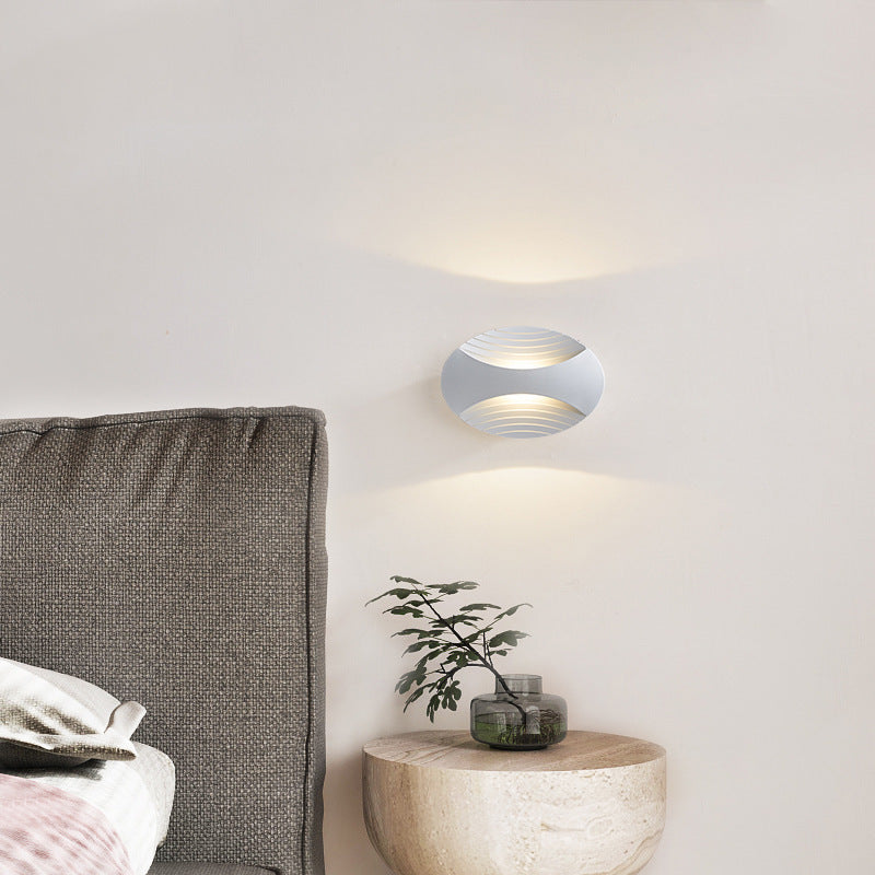Lámpara de aplique de pared LED elíptica a rayas de aluminio, impermeable, de diseño simple y moderno para patio exterior