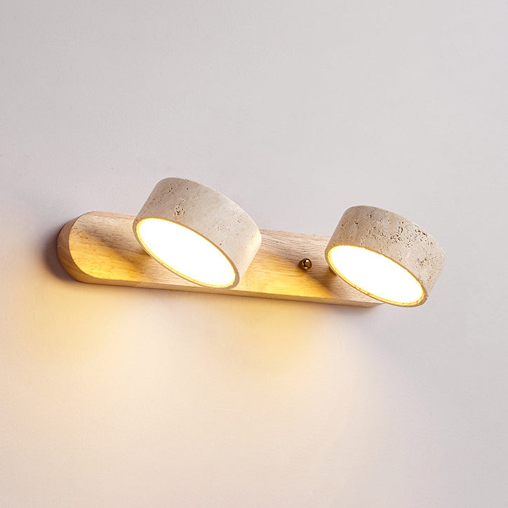 Biophilic Organic Natural Wood & Stone Bathroom Vanity Light LED Travertine Wall Sconce