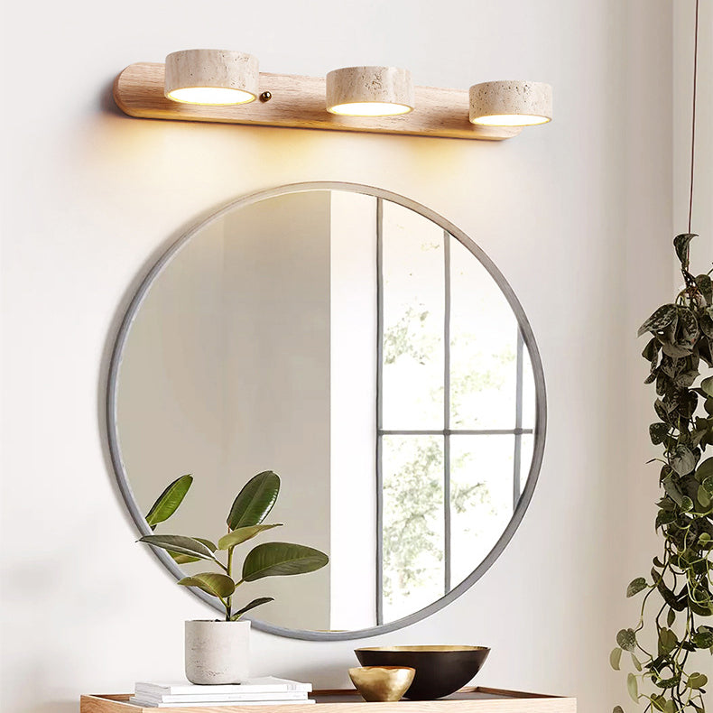 Biophilic Organic Natural Wood & Stone Bathroom Vanity Light LED Travertine Wall Sconce