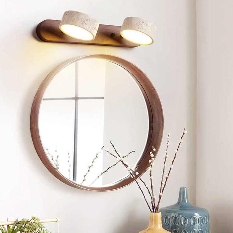 Biophilic Organic Natural Wood & Stone Bathroom Vanity Light LED Travertine Wall Sconce