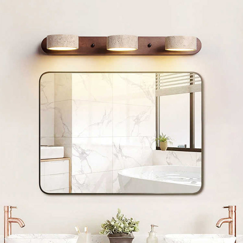 Biophilic Organic Natural Wood & Stone Bathroom Vanity Light LED Travertine Wall Sconce