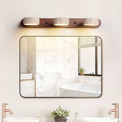 Biophilic Organic Natural Wood & Stone Bathroom Vanity Light LED Travertine Wall Sconce