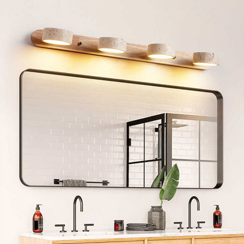 Biophilic Organic Natural Wood & Stone Bathroom Vanity Light LED Travertine Wall Sconce