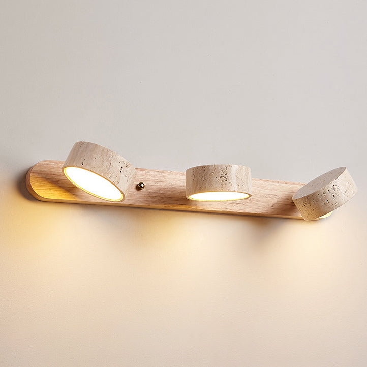 Biophilic Organic Natural Wood & Stone Bathroom Vanity Light LED Travertine Wall Sconce