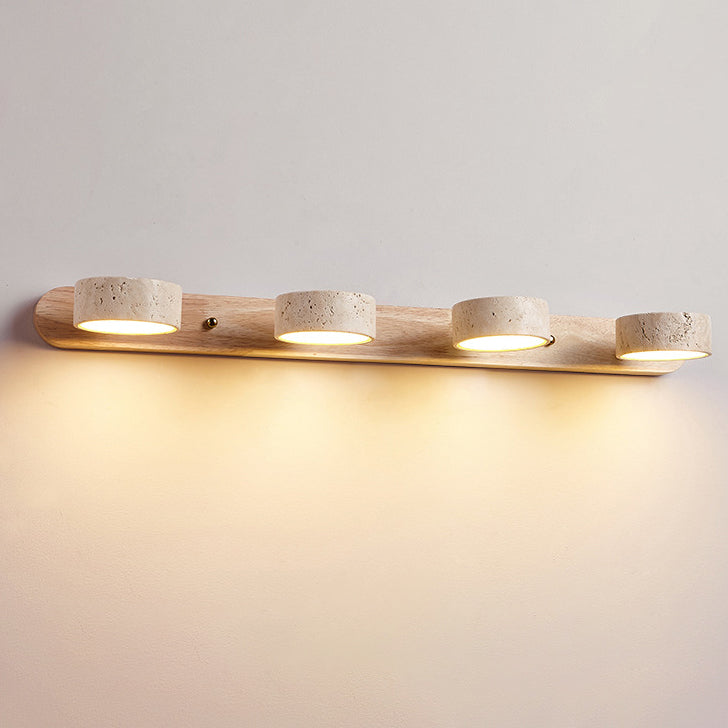 Biophilic Organic Natural Wood & Stone Bathroom Vanity Light LED Travertine Wall Sconce