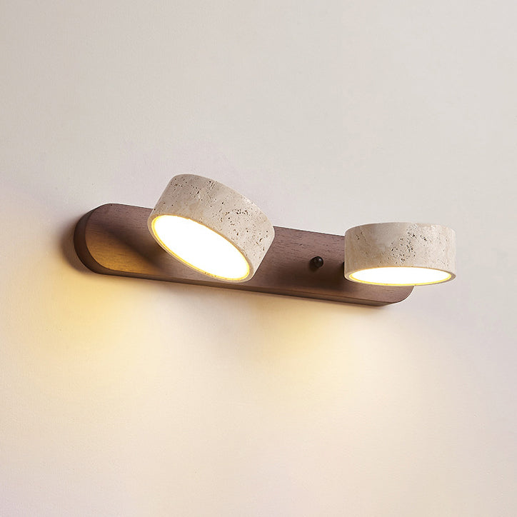 Biophilic Organic Natural Wood & Stone Bathroom Vanity Light LED Travertine Wall Sconce