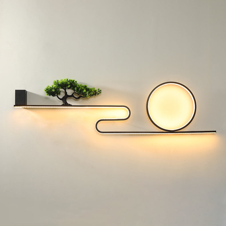 Modern Art Deco Solar Waterproof Aluminum PVC Painting Pine Tree Circle LED Wall Sconce Lamp For Outdoor Patio