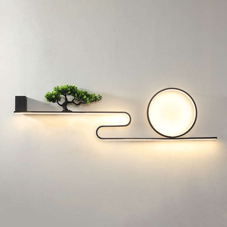 Modern Art Deco Solar Waterproof Aluminum PVC Painting Pine Tree Circle LED Wall Sconce Lamp For Outdoor Patio
