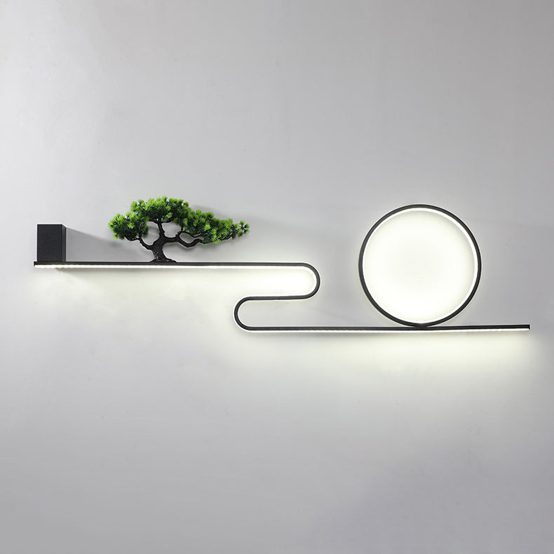 Modern Art Deco Solar Waterproof Aluminum PVC Painting Pine Tree Circle LED Wall Sconce Lamp For Outdoor Patio