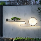 Modern Art Deco Solar Waterproof Aluminum PVC Painting Pine Tree Circle LED Wall Sconce Lamp For Outdoor Patio