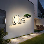 Modern Art Deco Solar Waterproof Aluminum PVC Painting Pine Tree Circle LED Wall Sconce Lamp For Outdoor Patio