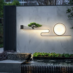 Modern Art Deco Solar Waterproof Aluminum PVC Painting Pine Tree Circle LED Wall Sconce Lamp For Outdoor Patio