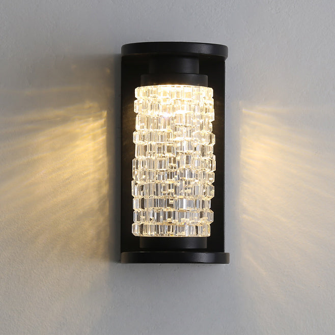 Lámpara de pared LED cilíndrica de lujo moderno impermeable de acero inoxidable con imitación de cristal acrílico para patio exterior