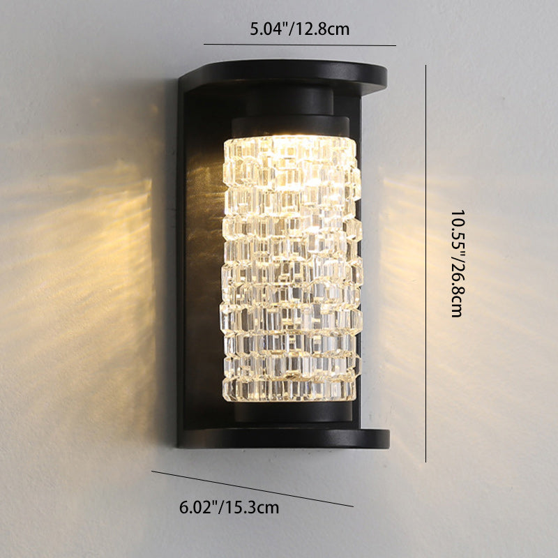 Lámpara de pared LED cilíndrica de lujo moderno impermeable de acero inoxidable con imitación de cristal acrílico para patio exterior