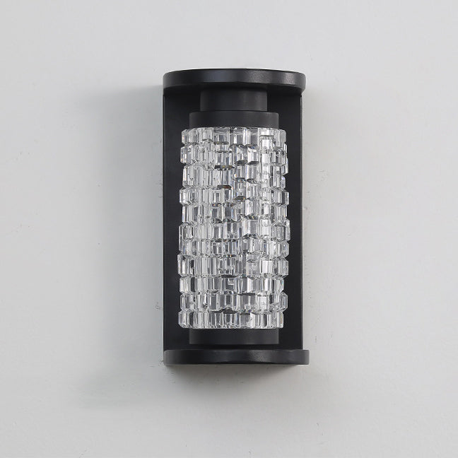 Lámpara de pared LED cilíndrica de lujo moderno impermeable de acero inoxidable con imitación de cristal acrílico para patio exterior