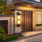 Traditional Chinese Solar Waterproof ABS Aluminum Glass Rectangular Happiness Wealth Pattern LED Wall Sconce Lamp For Outdoor Patio