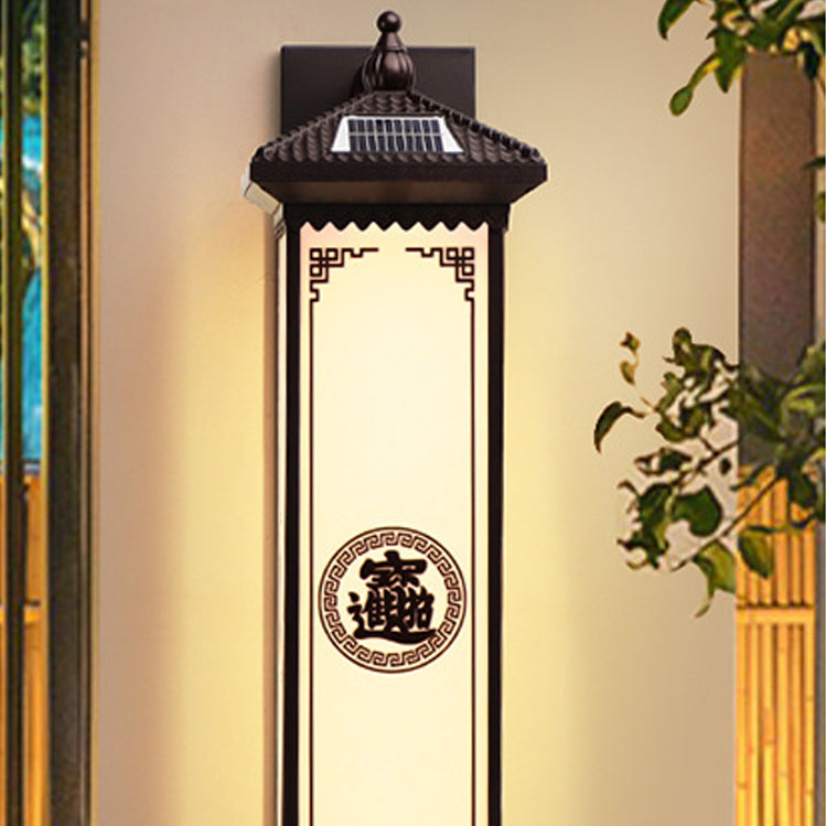 Traditional Chinese Waterproof ABS Aluminum Glass Rectangular Happiness Wealth Pattern LED Wall Sconce Lamp For Outdoor Patio