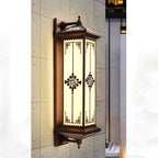 Traditional Chinese Waterproof ABS Aluminum Glass Rectangular Happiness Wealth Pattern LED Wall Sconce Lamp For Outdoor Patio
