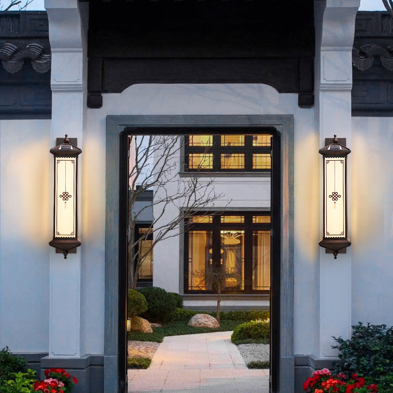 Traditional Chinese Waterproof ABS Aluminum Glass Rectangular Happiness Wealth Pattern LED Wall Sconce Lamp For Outdoor Patio