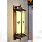 Traditional Chinese Waterproof ABS Aluminum Glass Rectangular Happiness Wealth Pattern LED Wall Sconce Lamp For Outdoor Patio