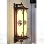 Traditional Chinese Waterproof ABS Aluminum Glass Rectangular Happiness Wealth Pattern LED Wall Sconce Lamp For Outdoor Patio
