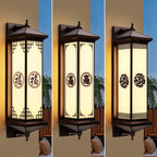 Traditional Chinese Waterproof ABS Aluminum Glass Rectangular Happiness Wealth Pattern LED Wall Sconce Lamp For Outdoor Patio