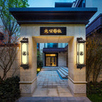 Traditional Chinese Waterproof ABS Aluminum Glass Rectangular Happiness Wealth Pattern LED Wall Sconce Lamp For Outdoor Patio