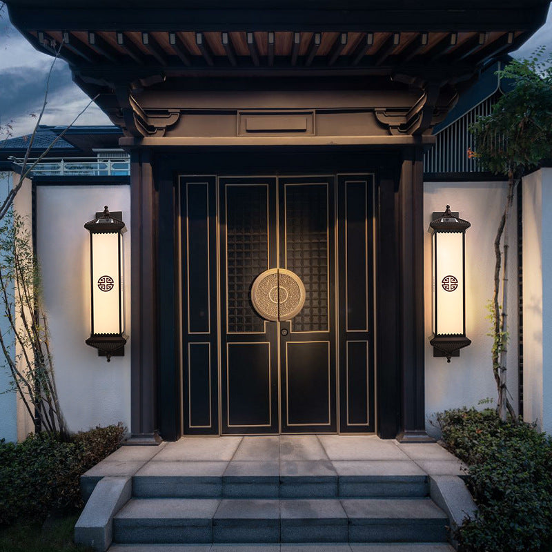 Traditional Chinese Waterproof ABS Aluminum Glass Rectangular Happiness Wealth Pattern LED Wall Sconce Lamp For Outdoor Patio