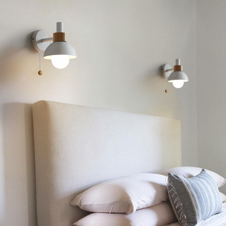 Nordic Minimalist Pastel Wooden Wall Sconce with Pull Chain Switch Macaron Globe Bedside Reading Light for Kids Room Bedroom Wholesale