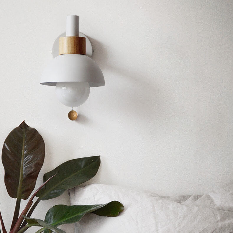 Nordic Minimalist Pastel Wooden Wall Sconce with Pull Chain Switch Macaron Globe Bedside Reading Light for Kids Room Bedroom Wholesale