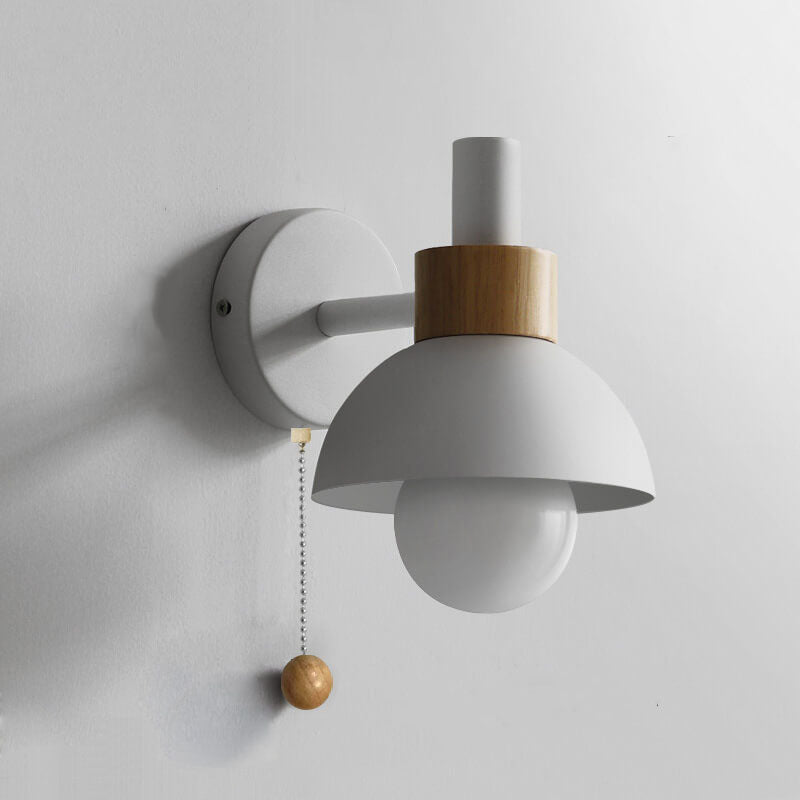 Nordic Minimalist Pastel Wooden Wall Sconce with Pull Chain Switch Macaron Globe Bedside Reading Light for Kids Room Bedroom Wholesale