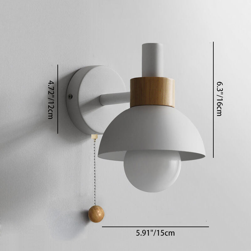 Nordic Minimalist Pastel Wooden Wall Sconce with Pull Chain Switch Macaron Globe Bedside Reading Light for Kids Room Bedroom Wholesale