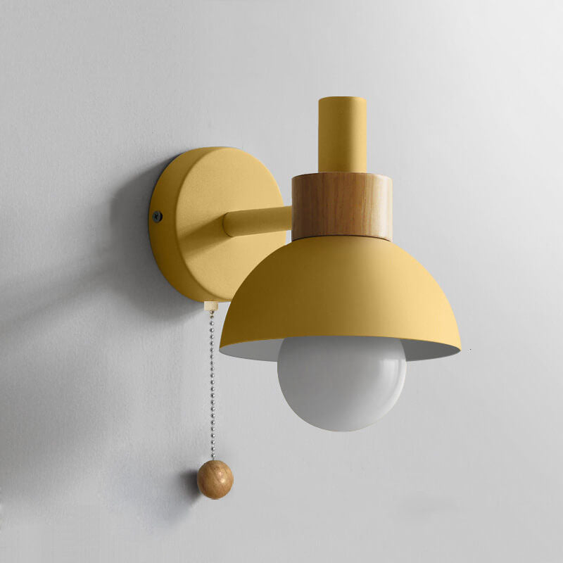 Nordic Minimalist Pastel Wooden Wall Sconce with Pull Chain Switch Macaron Globe Bedside Reading Light for Kids Room Bedroom Wholesale